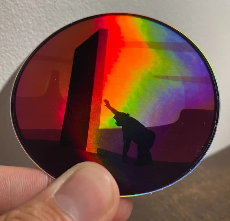 2001 Space Odyssey Monolith Monkey Holographic Laptop Sticker